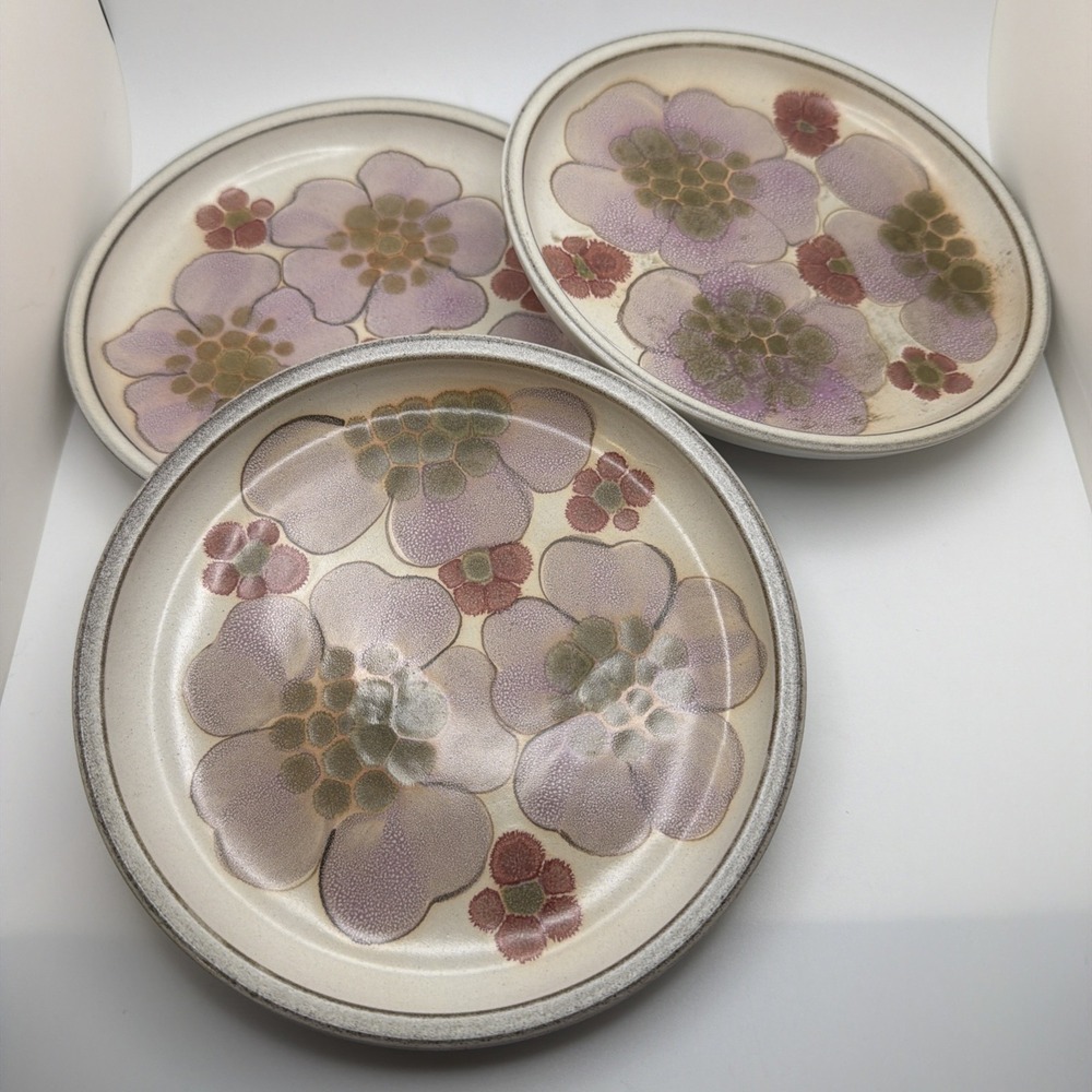 Set 3 Denby England Stoneware Gypsy 6.5" Bread Butter Plate Lavender Pink Floral
